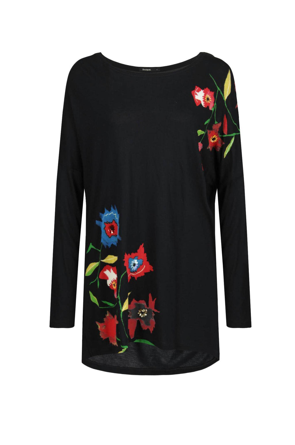 DESIGUAL Дамска елегантна блуза, черна с щампа цветя