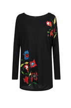 DESIGUAL Дамска елегантна блуза, черна с щампа цветя