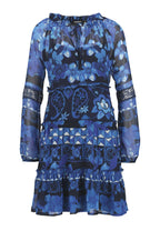 Desigual Women's elegant dress Linda, blue with floral motifs