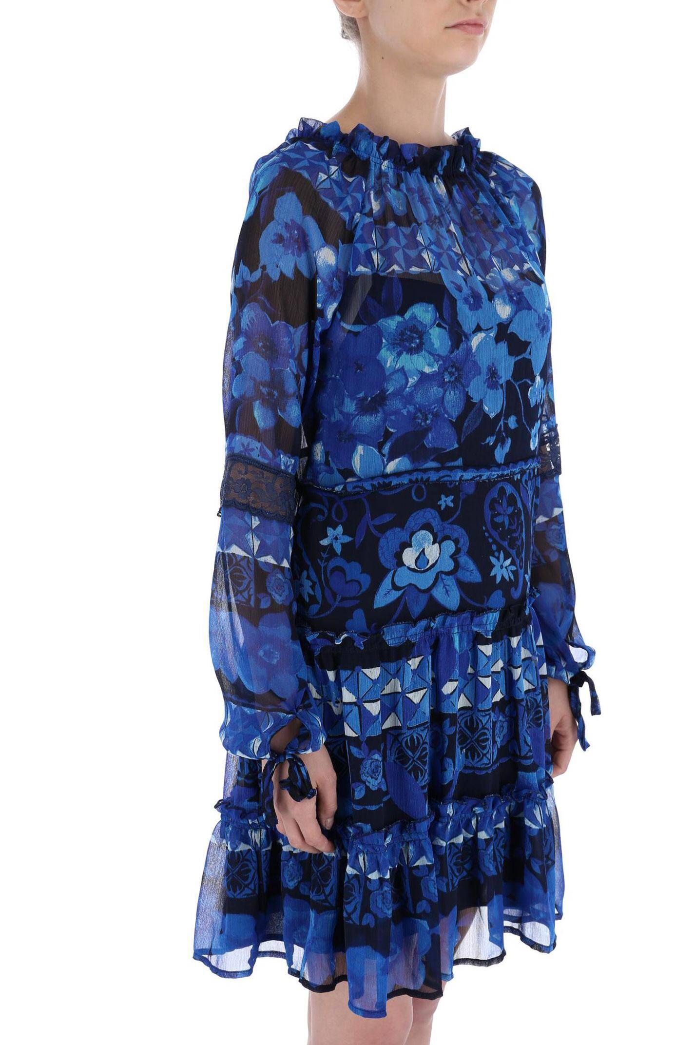 Desigual Women's elegant dress Linda, blue with floral motifs