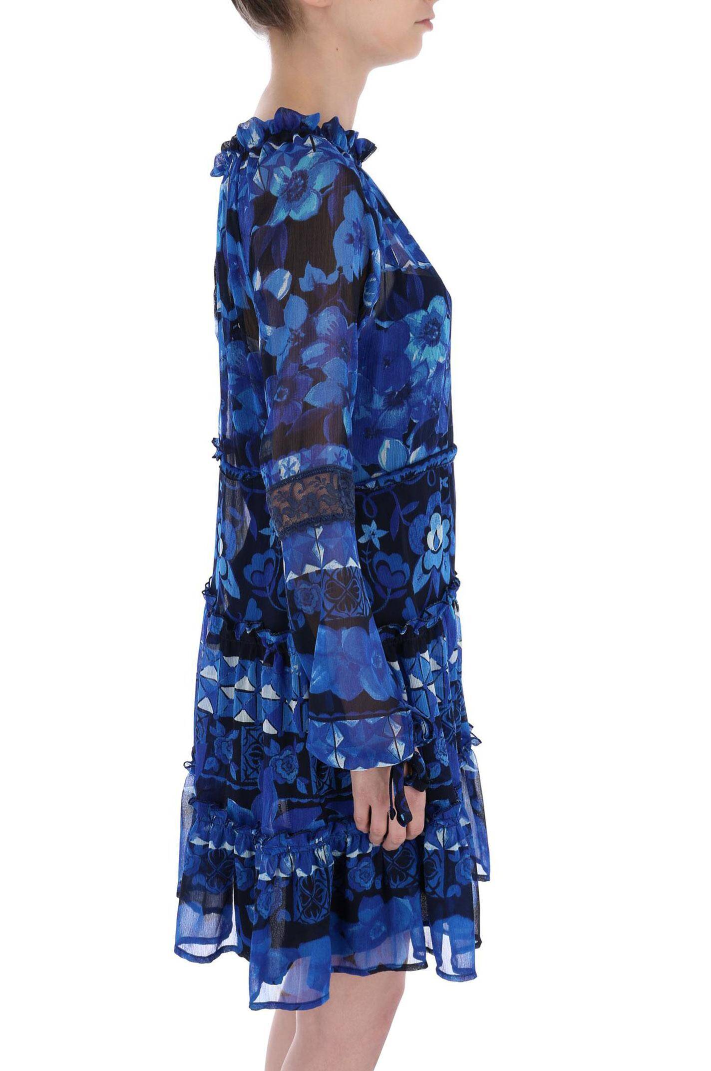 Desigual Women's elegant dress Linda, blue with floral motifs