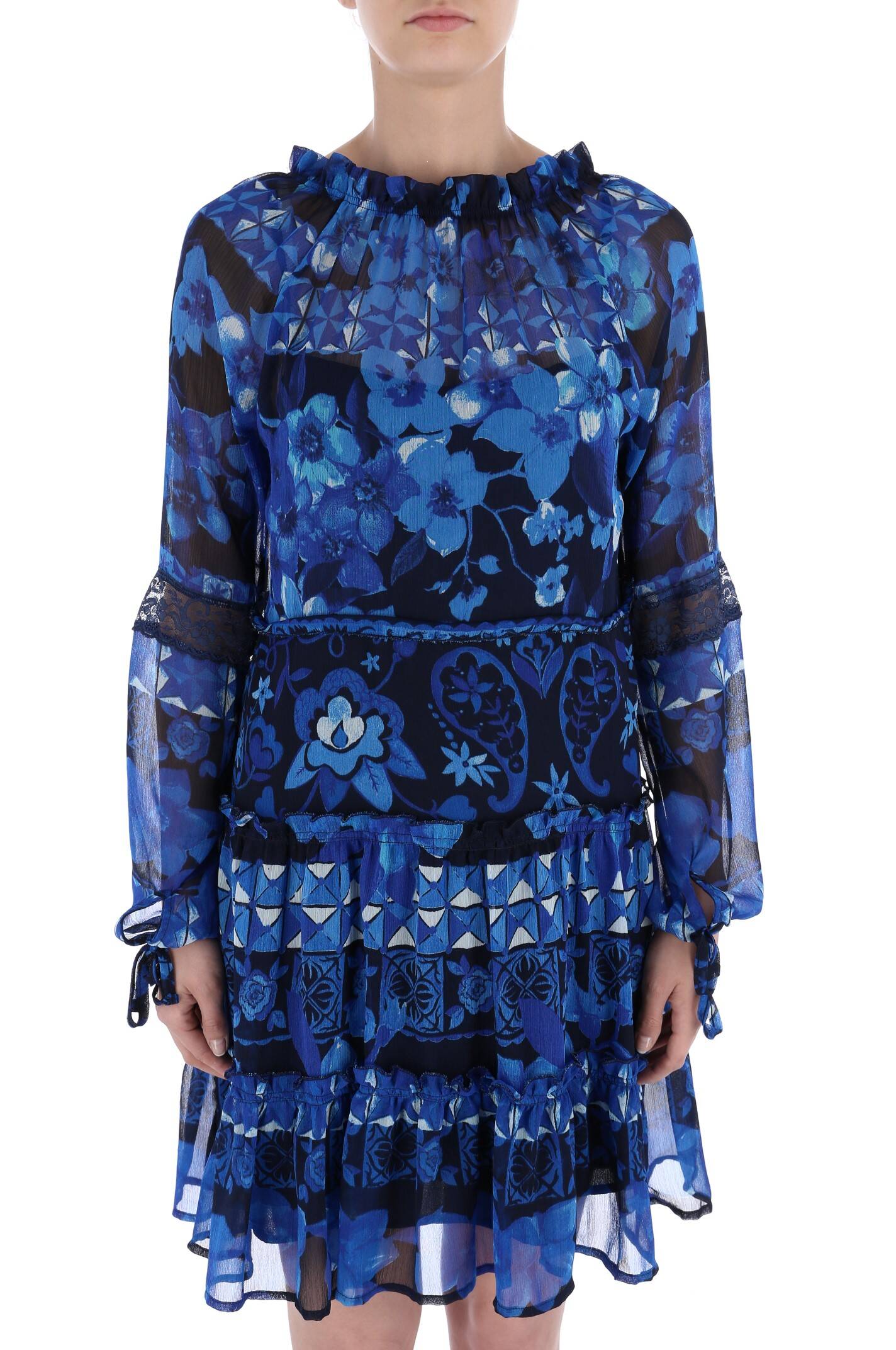 Desigual Women's elegant dress Linda, blue with floral motifs