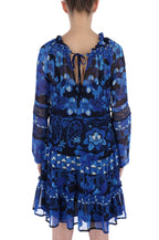Desigual Women's elegant dress Linda, blue with floral motifs