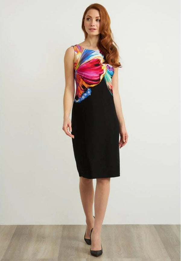 JOSEPH RIBKOFF Women's Elastic Dress, Black with Abstract Shapes Print