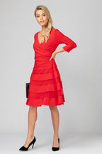 JOSEPH RIBKOFF Ruffled dress with 7/8 sleeves, red