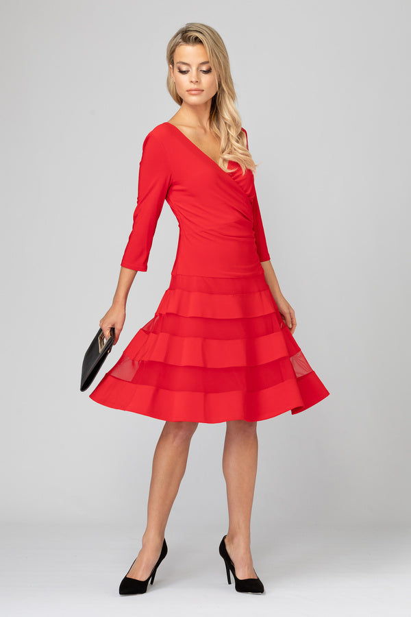 JOSEPH RIBKOFF Ruffled dress with 7/8 sleeves, red