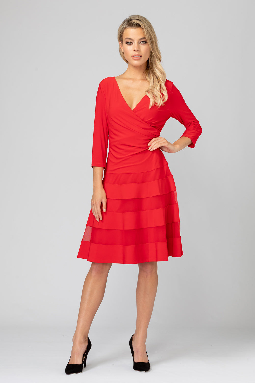 JOSEPH RIBKOFF Ruffled dress with 7/8 sleeves, red