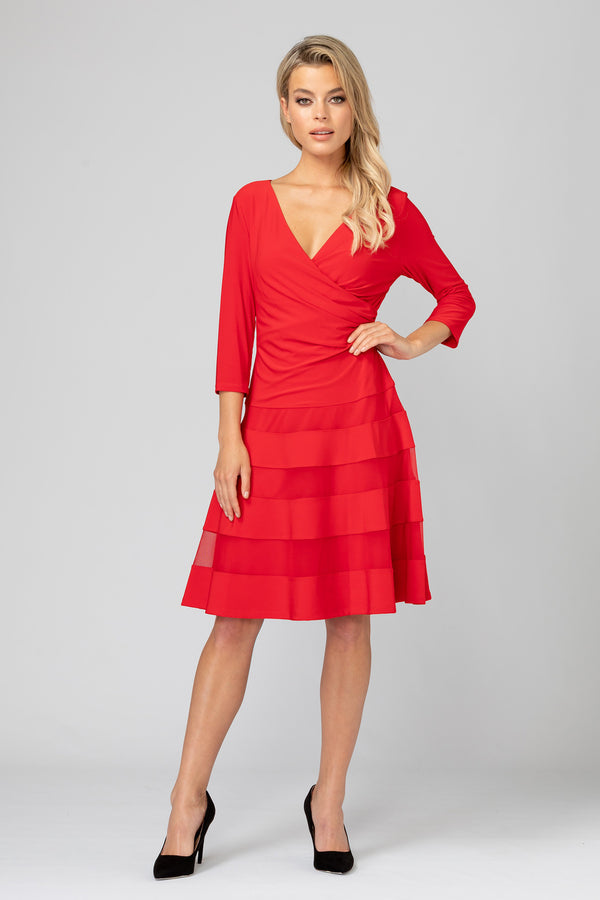 JOSEPH RIBKOFF Flared dress with 7/8 sleeves, red