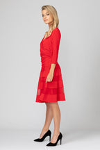 JOSEPH RIBKOFF Ruffled dress with 7/8 sleeves, red