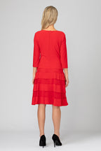 JOSEPH RIBKOFF Ruffled dress with 7/8 sleeves, red