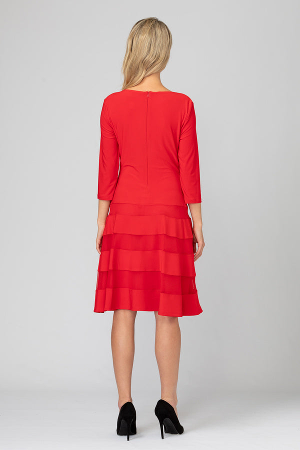JOSEPH RIBKOFF Ruffled dress with 7/8 sleeves, red