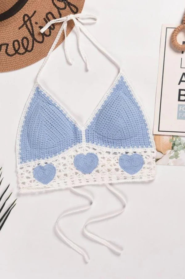 Zaful Knitted Padded Top, Light Blue-White