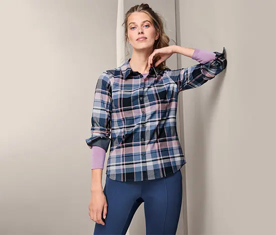 Women's cotton shirt, multi-colored check