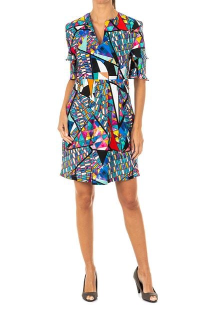 La Martina Spring-Summer Cotton Dress with Geometric Multicolored Motifs