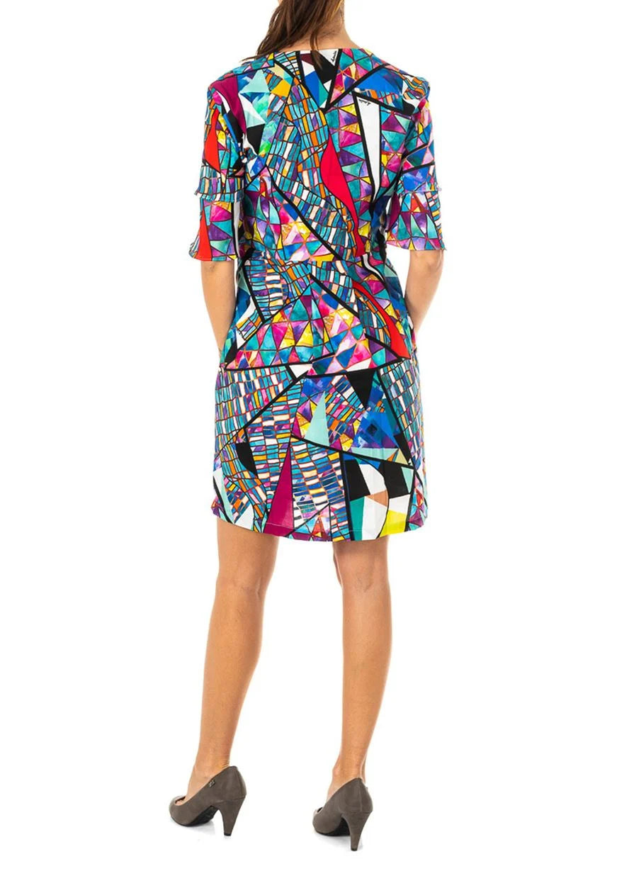 La Martina Spring-Summer Cotton Dress with Geometric Multicolored Motifs