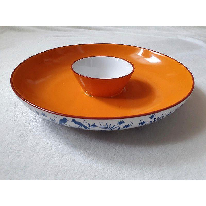 Керамична купа за сервиране със сосиера, оранжева