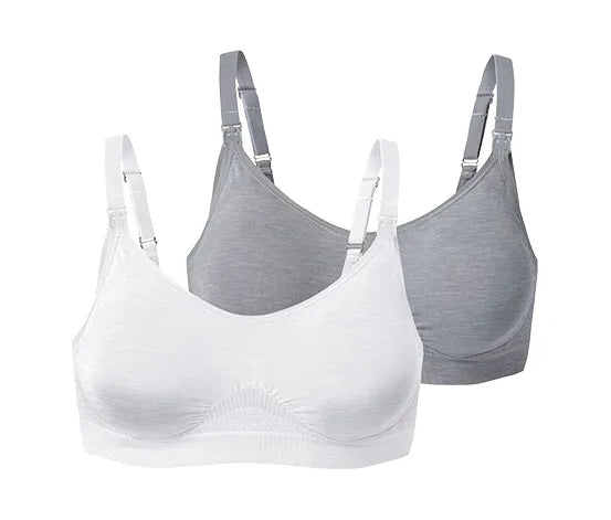 Set of two seamless nursing bras, white and gray 