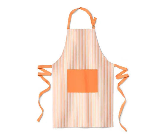 Organic cotton kitchen apron, orange and white stripes 