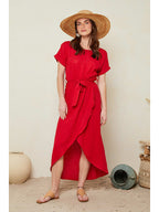 Le Monde Du Lin Long linen dress, red
