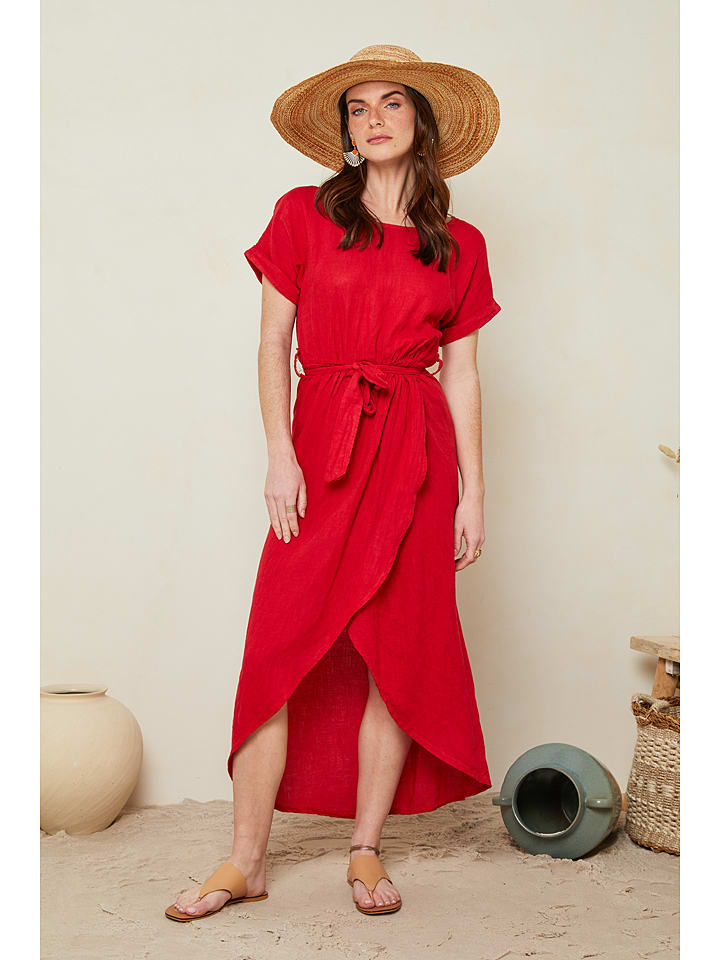 Le Monde Du Lin Long linen dress, red