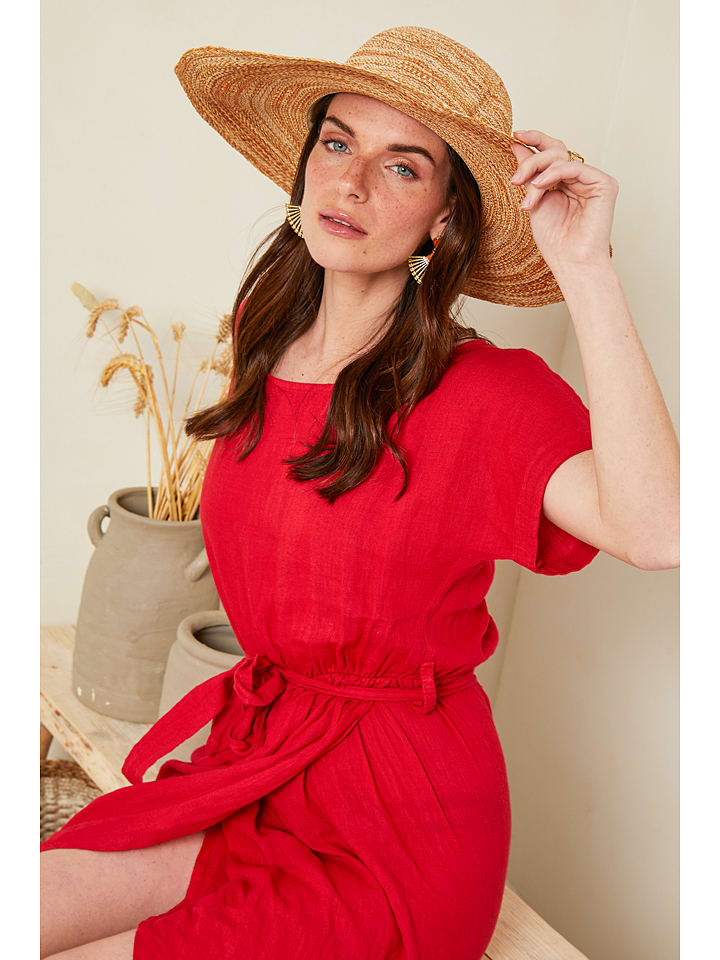 Le Monde Du Lin Long linen dress, red