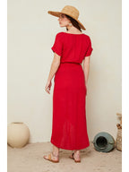 Le Monde Du Lin Long linen dress, red