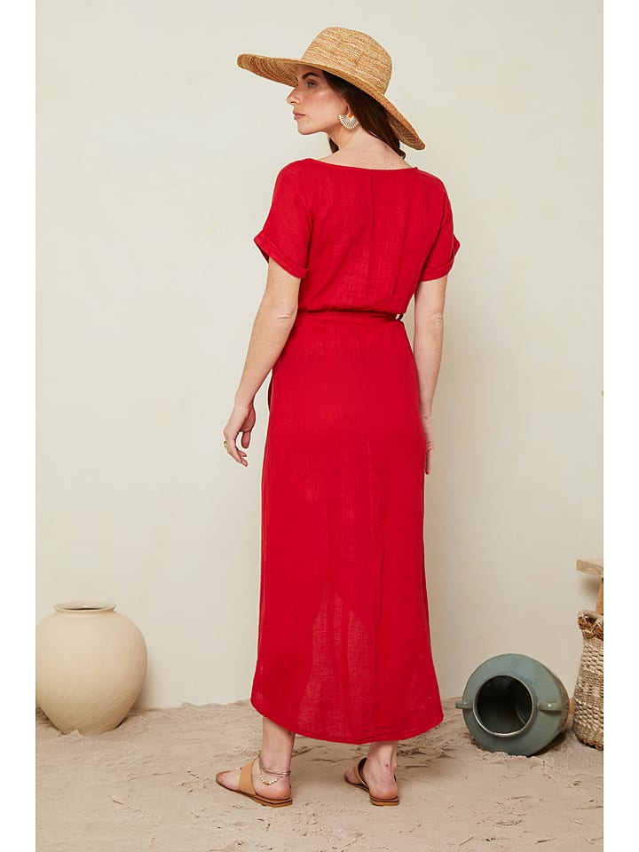 Le Monde Du Lin Long linen dress, red