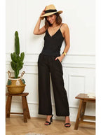 Le Monde Du Lin Women's wide-leg linen trousers, black
