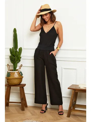 Le Monde Du Lin Women's wide-leg linen trousers, black
