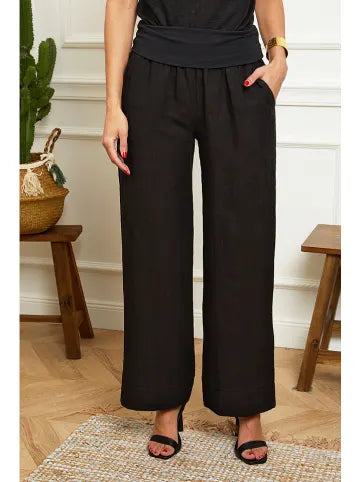 Le Monde Du Lin Women's wide-leg linen trousers, black