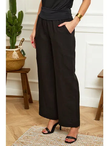 Le Monde Du Lin Women's wide-leg linen trousers, black
