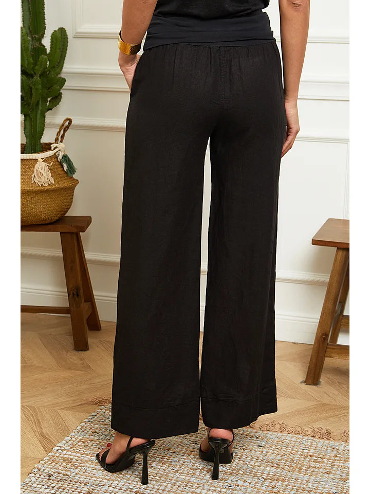 Le Monde Du Lin Women's wide-leg linen trousers, black