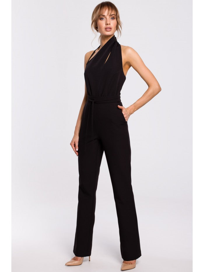 Made of Emotion Women's elegant jumpsuit with asymmetric neckline, black