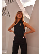 Made of Emotion Women's elegant jumpsuit with asymmetric neckline, black