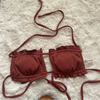 Zaful Embossed Ruffle Swimsuit Summer 2025, Brown