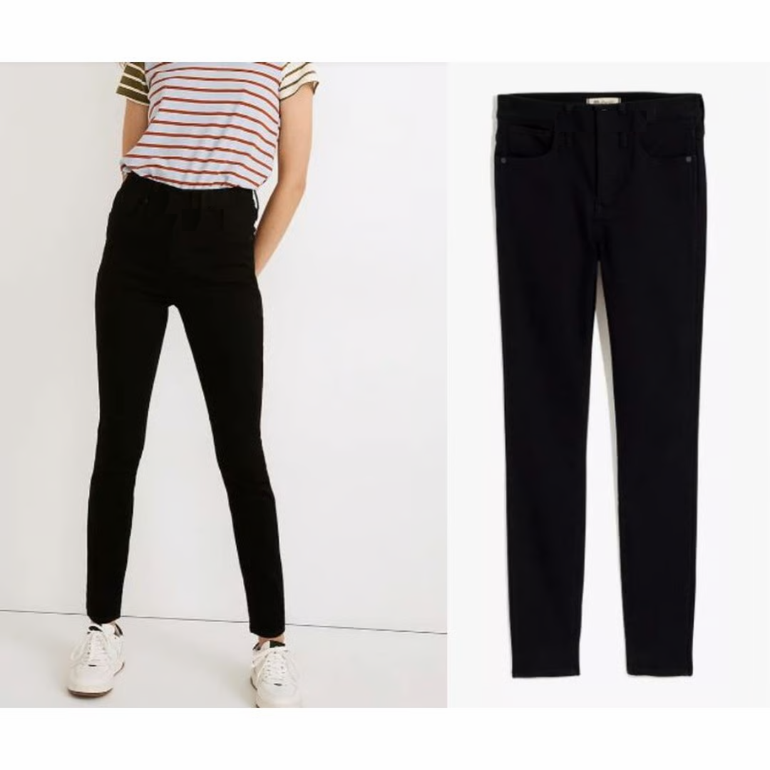 Children's cotton elastic jeans with shiny trim, black