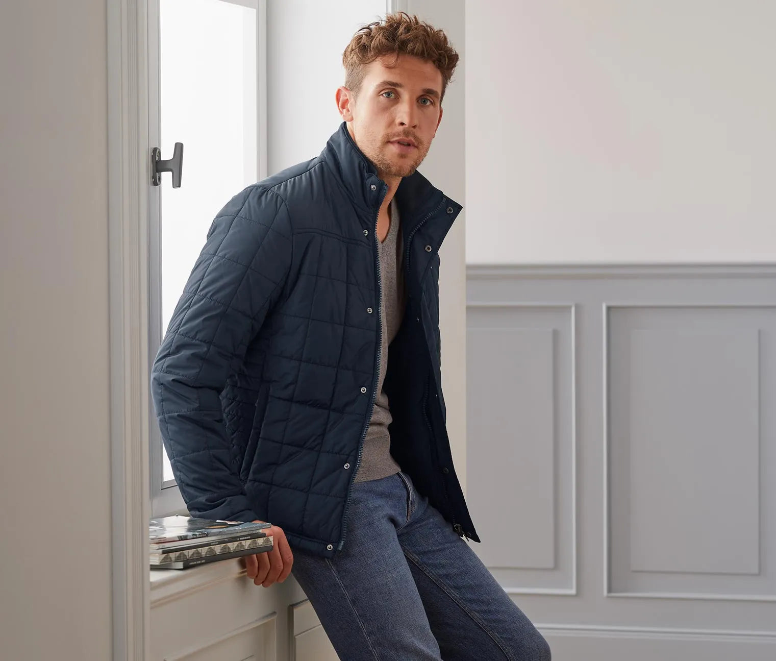 Men's waterproof quilted jacket, dark blue 
