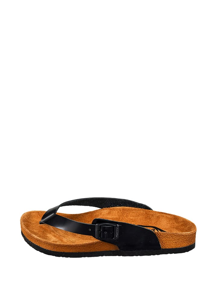 Moosefield black leather flip-flops