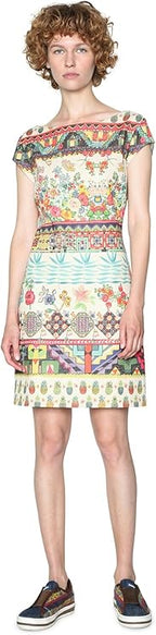 Desigual Women's cotton short dress, white with print