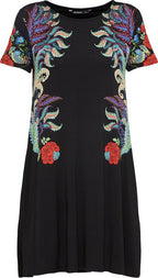 Desigual Women's knitted dress, black with floral motifs