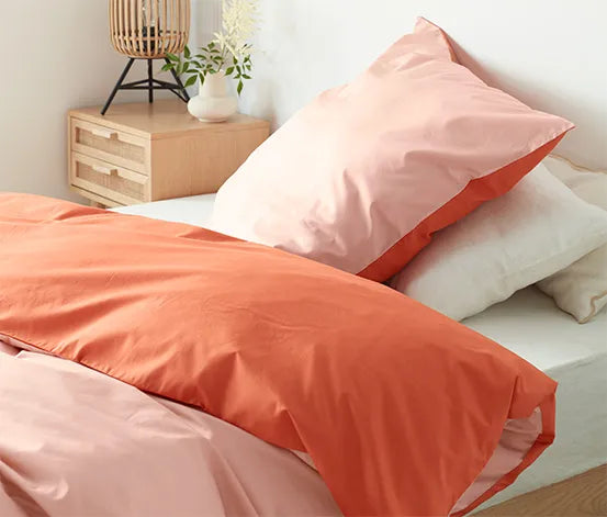 Cotton bedding set, peach color 140 x 200 cm 