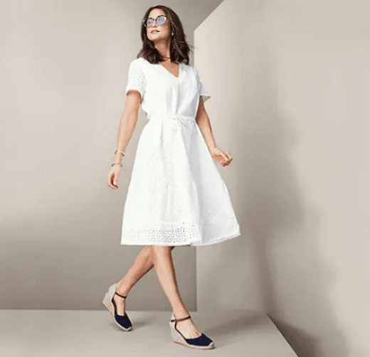 Cotton flared dress Veni with embroidery, white