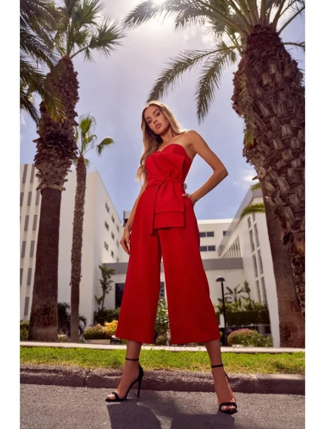 Made of Emotion Women's elegant jumpsuit with corset, red