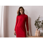 Плетена къса рокля с дълъг ръкав, червена, 36