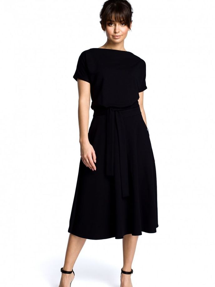 Be wear Elastic flared mid-length dress, black