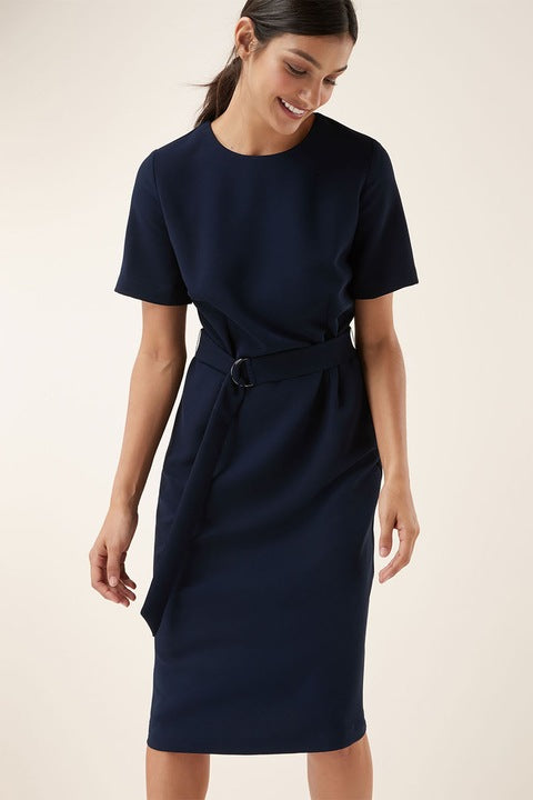 Apart Women's casual straight dress, dark blue with belt