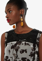 Desigual Women's elegant summer dress with sequins, black and white
