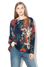 DESIGUAL Дамска памучна блуза, тъмно синя с щампа