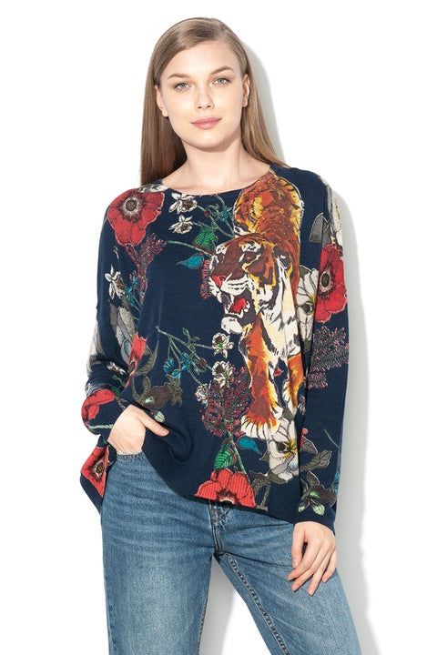 DESIGUAL Women's cotton blouse, dark blue with print