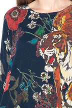 DESIGUAL Дамска памучна блуза, тъмно синя с щампа